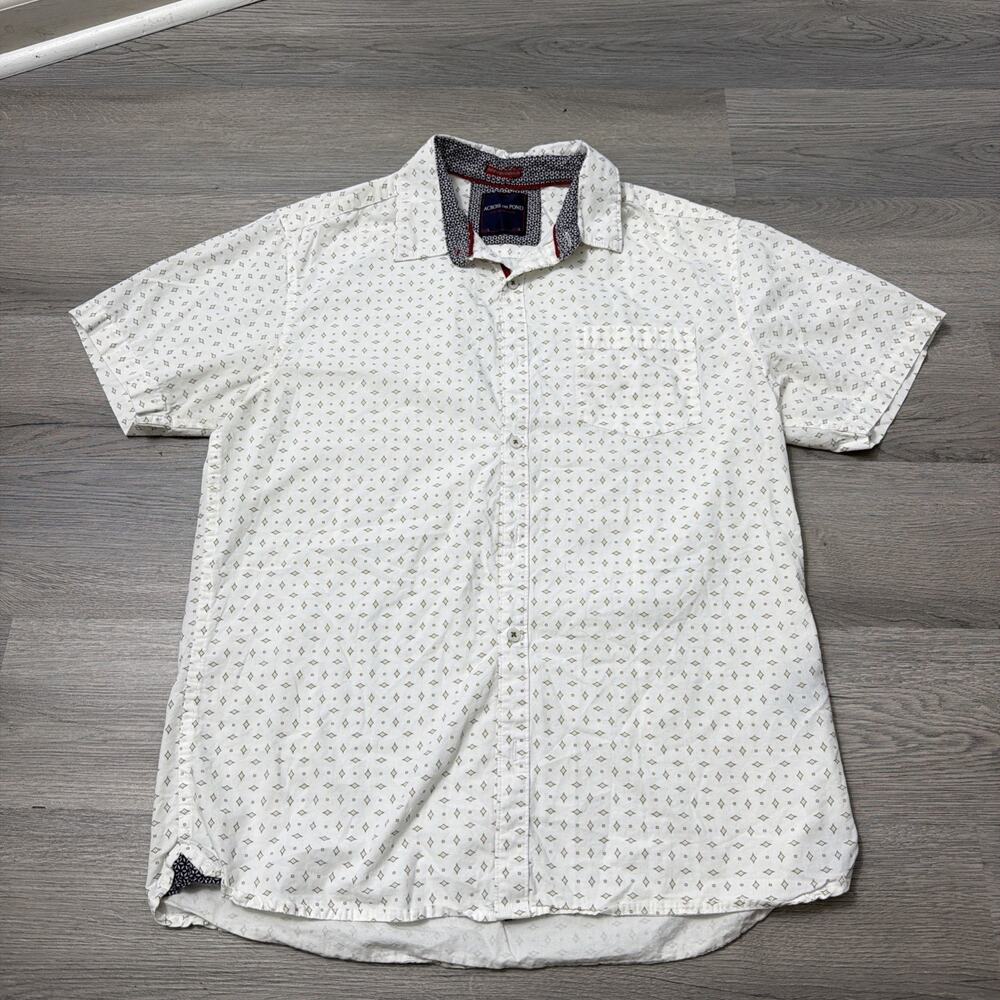 Across The Pond Mens Button Down Shirt Large Gray 100% Cotton